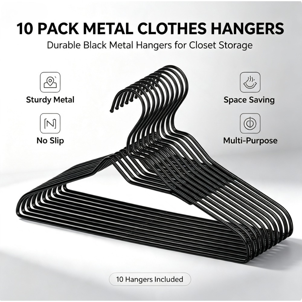 Furniture Hardware Accessories - Lot de 10 cintres noirs antidérapants,